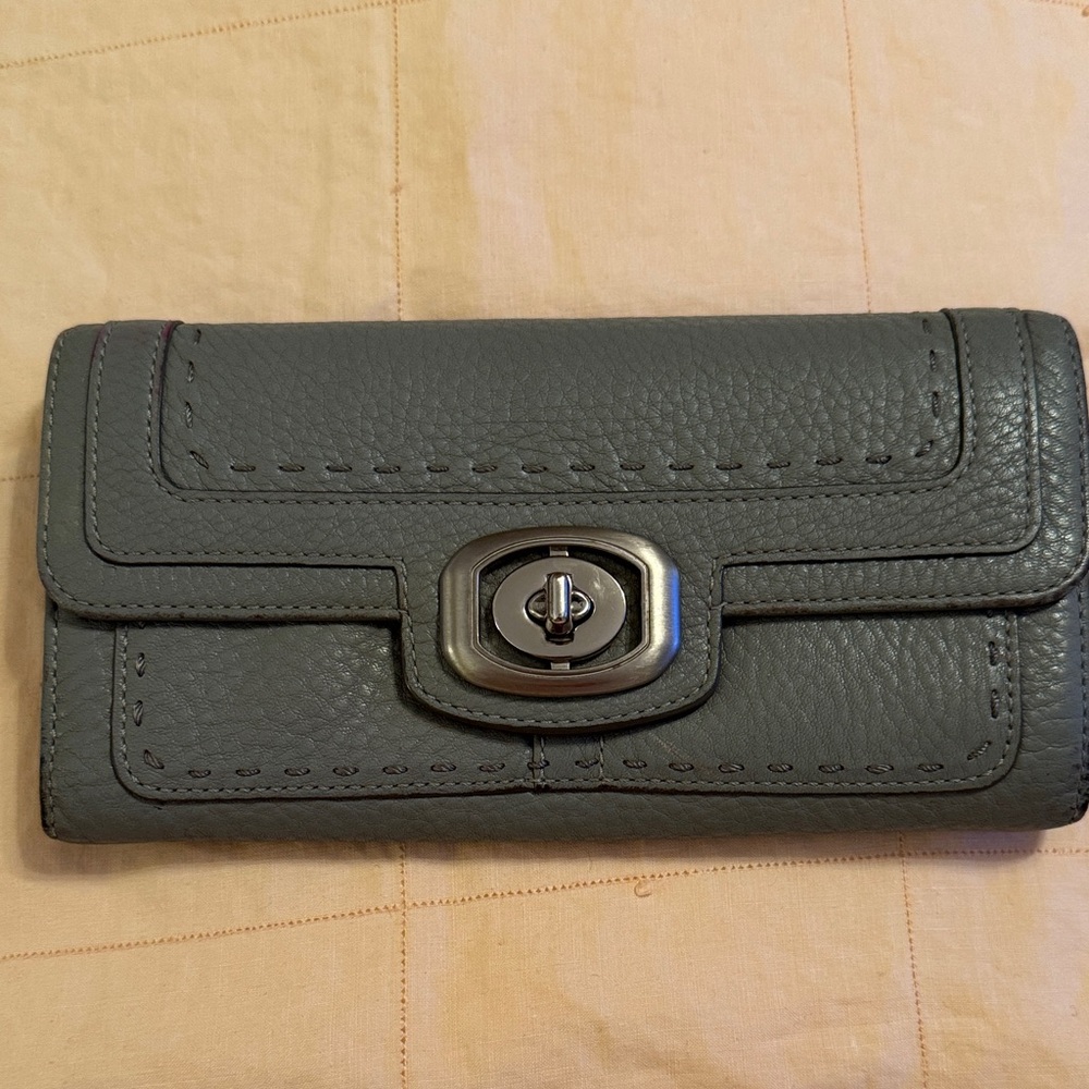 Coach Charcoal Leather Wallet with Turn Lock